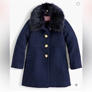 J. Crew Dark Blue Pea Coat with Faux Fur Collar